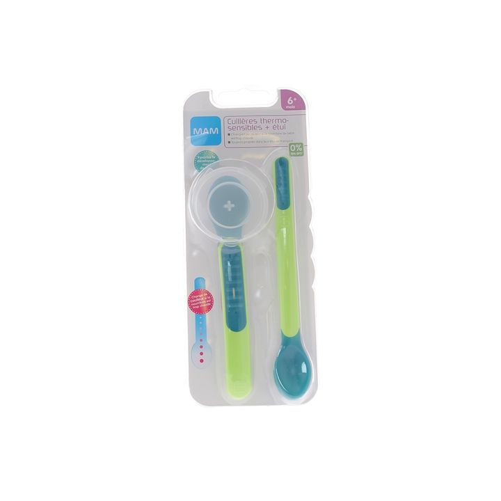 Thermosensitiver Löffel 6 Monate + Mam - 2 Löffel + Etui