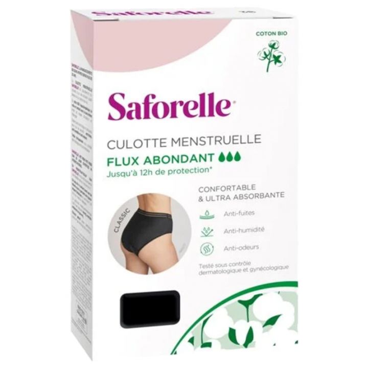 Menstruationsunterhose für starke Blutungen Größe 40 Saforelle - 1 schwarze Baumwollunterhose