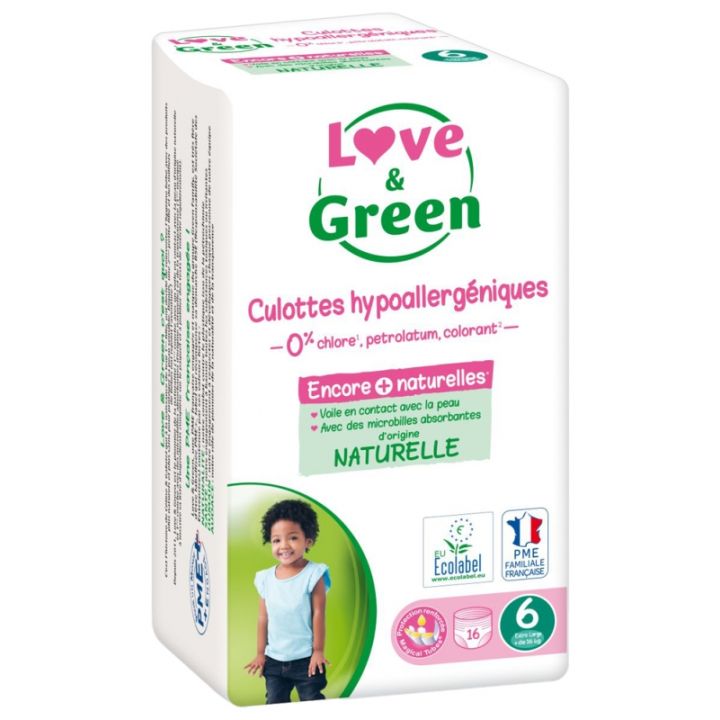 Hypoallergene Unterhosen Größe 6 (+ 16 kg) Love & Green - Packung mit 16 Unterhosen