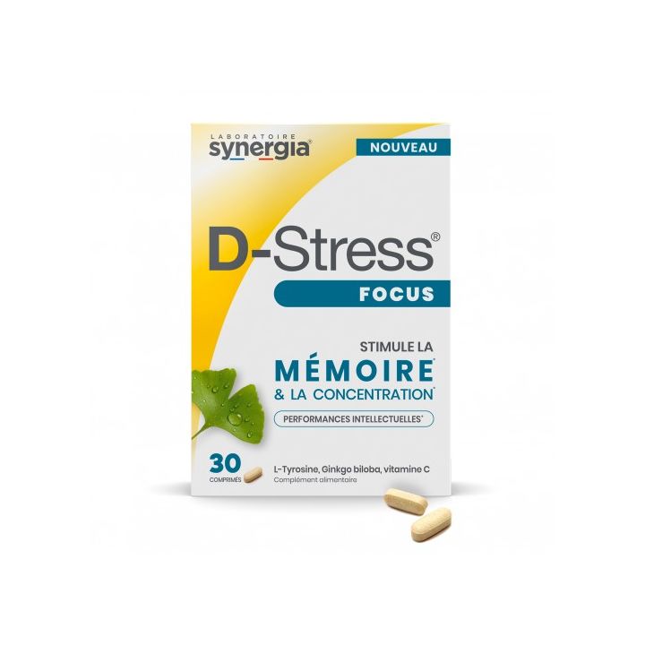 D-Stress Focus fördert das Gedächtnis und die Konzentration - Packung mit 30 Tabletten