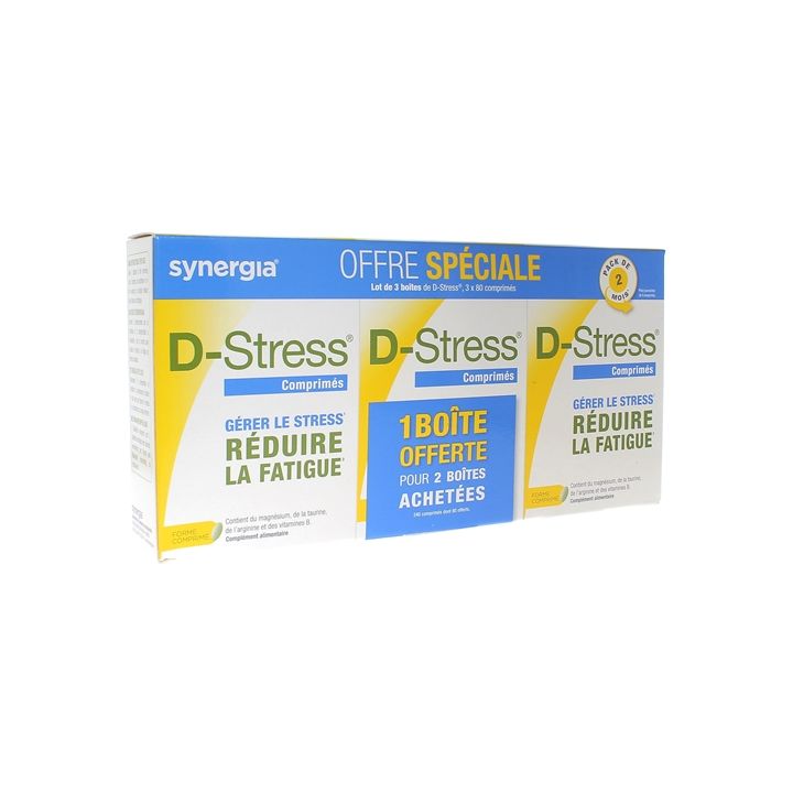 D-Stress Synergia - Sonderangebot für ein Set von 3 Schachteln mit 80 Tabletten (1 Schachtel gratis)