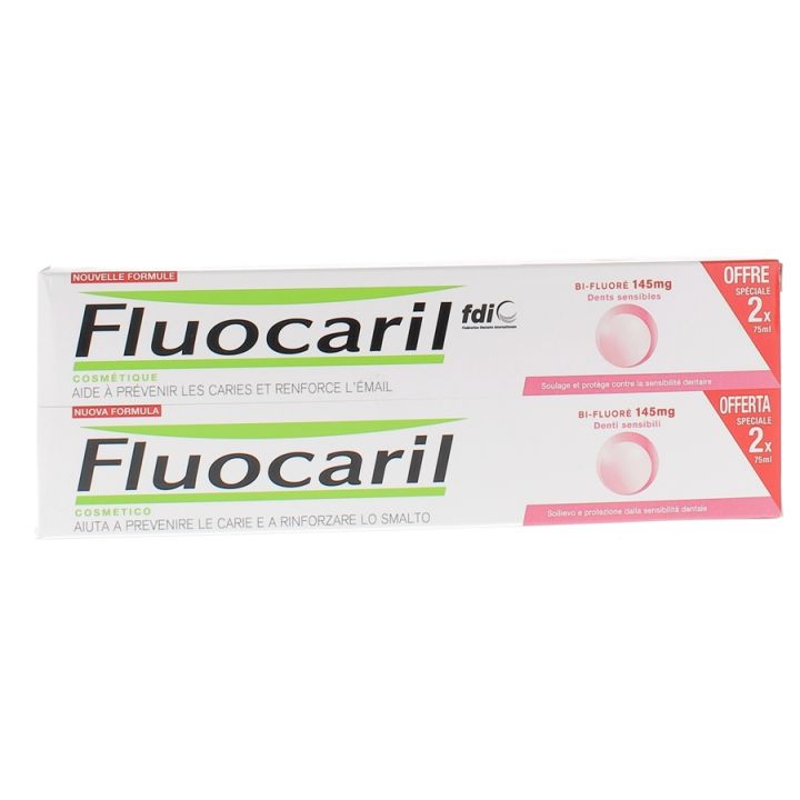 Fluocaril Bi-Fluorid Zahnpasta für empfindliche Zähne - 2er Pack mit 75 ml Tuben