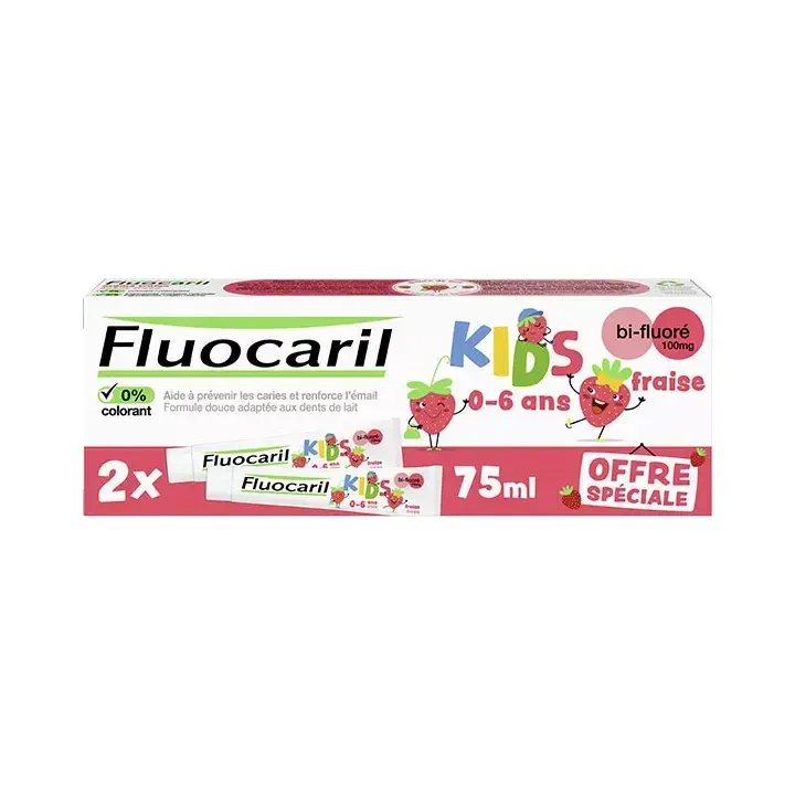 Zahnpasta Kids 0-6 Jahre Erdbeeraroma Fluocaril - 2er Pack mit 75ml Tuben