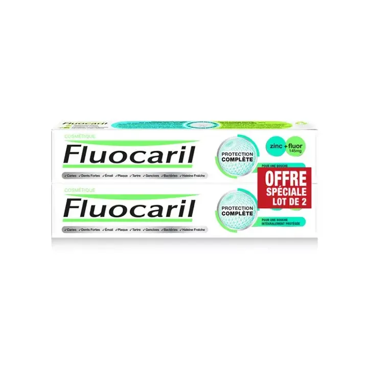 Zahnpasta vollständiger Schutz Zink+Fluor Fluocaril - 2er-Pack mit 75ml Tuben