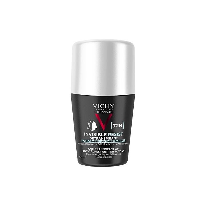 Unsichtbar resist Deodorant für Männer, schweißhemmend, anti-irritierend, 72h Vichy - Roll-on mit 50ml