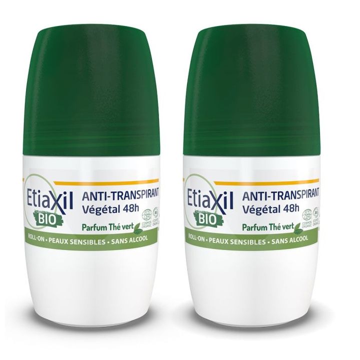 Bio pflanzliches Antitranspirant Deodorant mit grünem Tee Etiaxil - 2er Pack 50ml Roll-ons
