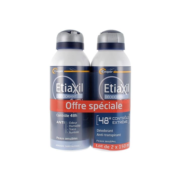 Antitranspirant-Deodorant für Männer 48 Stunden Kontrolle Etiaxil - 2er Pack mit 150 ml Aerosolen