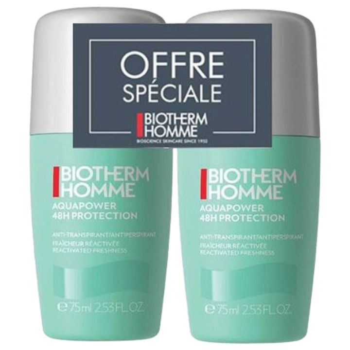 Aquapower 48h Schutz gegen Schwitzen für Männer von Biotherm - 2er-Pack mit 75ml Roll-ons