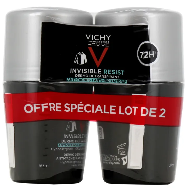 Unsichtbarer Resist Deodorant für Männer dermo-transpirant Vichy - 2er Pack Roll-ons à 50 ml