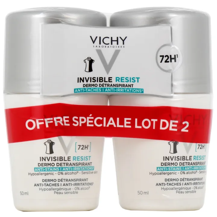 Unsichtbarer Resist Dermo-Deodorant Vichy - 2er-Pack Roll-ons à 50 ml