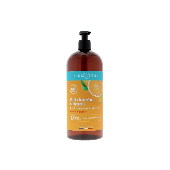 Dermasens Duschgel mit überfettender Formel, Zitrusduft, Marke Verte - Pumpflasche 1L