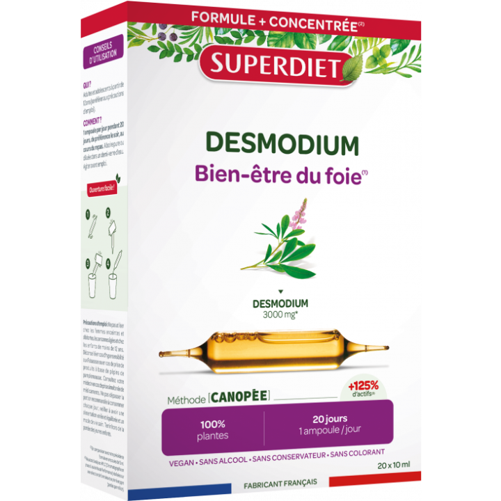 Desmodium Wohlbefinden der Leber Super Diet - Schachtel mit 20 Ampullen