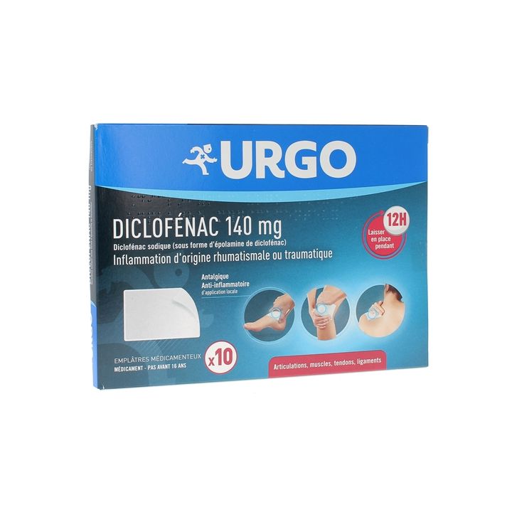Diclofenac 140mg entzündungshemmendes Urgo - Packung mit 10 medizinischen Pflastern