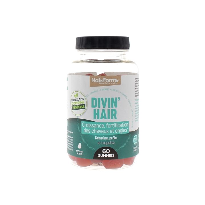 Divin'hair Gummies Wachstum und Stärkung von Nägeln und Haaren Nat&Form - 60 Gummis pro Dose