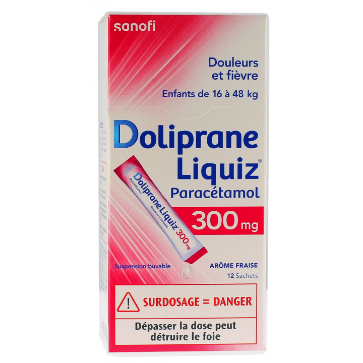 Doliprane Liquiz 300 mg zuckerfreie orale Suspension - Packung mit 12 Beuteln