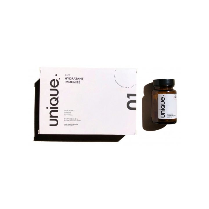 Duo Hydration & Immunität Einzigartig - Box mit 30 Ampullen + 30 feuchtigkeitsspendenden Boostern