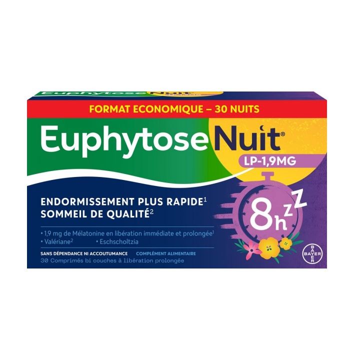 EuphytoseNuit® LP 1,9 mg Melatonin 30 Tabletten mit verlängerter Freisetzung - Packung mit 24,8 g