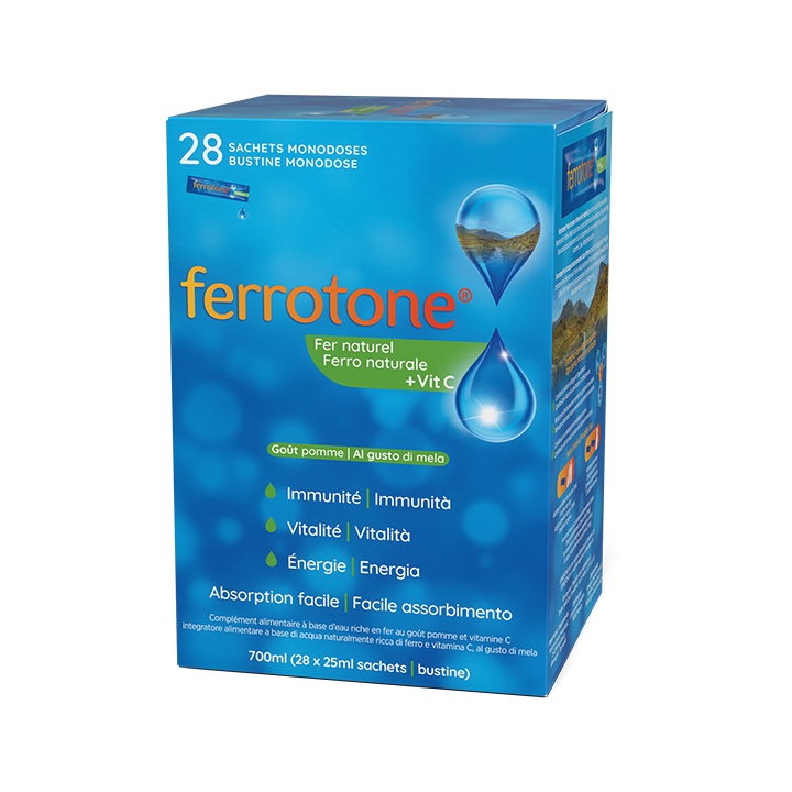 Ferrotone + Vitamin C Apfelgeschmack Famadem - Box mit 28 Beuteln