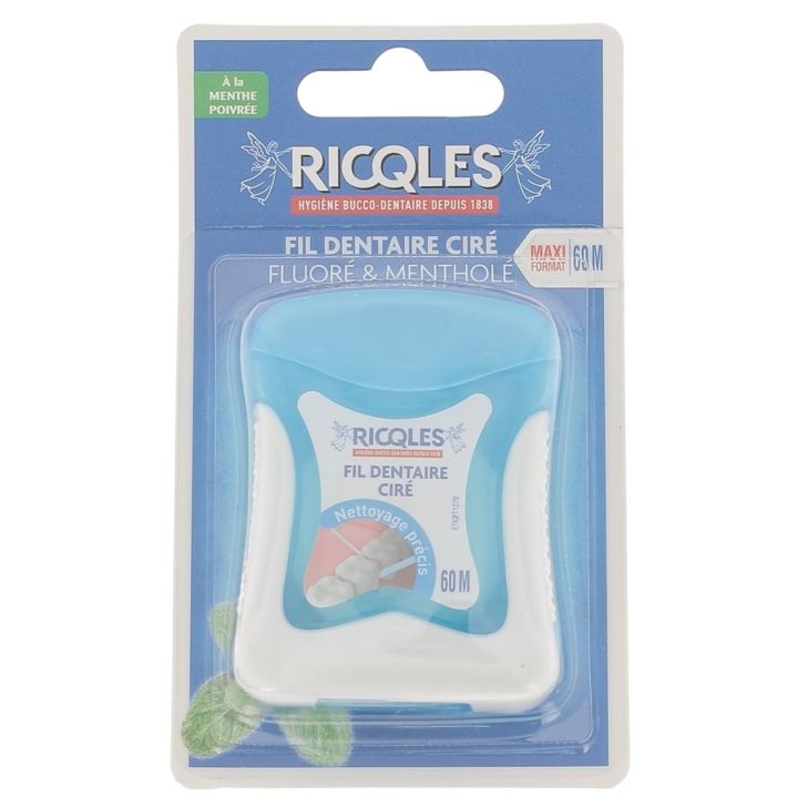 Fluoridierter & mentholhaltiger Ricqles Zahnseide - 60 m Rolle