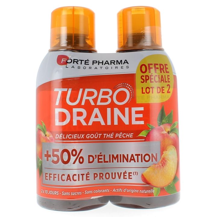 Turbodraine Geschmack Pfirsichtee Forté Pharma - 2 Flaschen à 500 ml