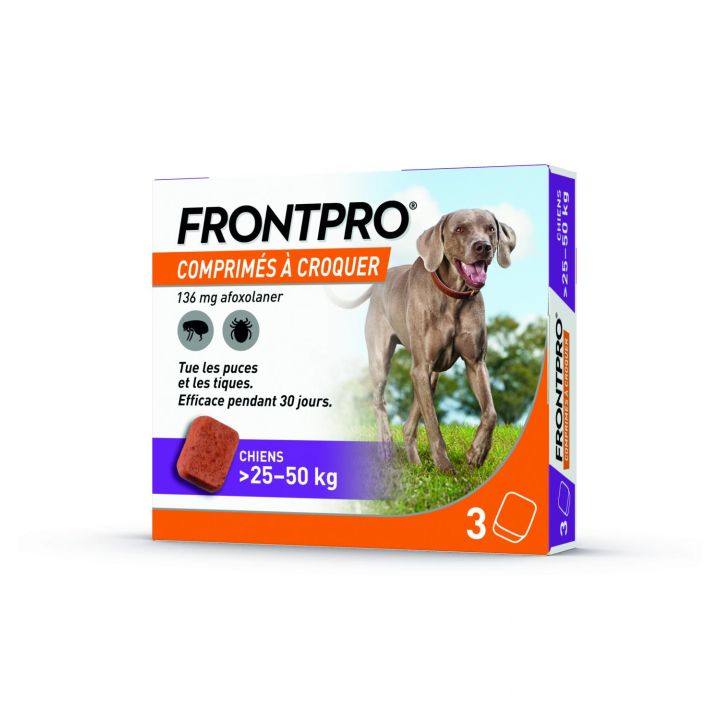 Frontpro Tabletten gegen Flöhe für Hunde >25-50kg - Packung mit 3 Kautabletten