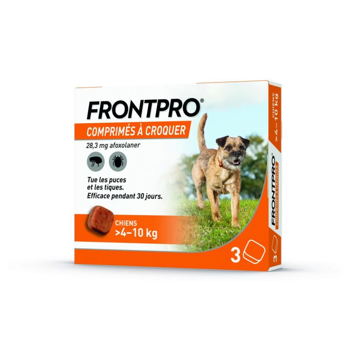 Frontpro Tabletten gegen Flöhe für Hunde >4-10kg - Packung mit 3 Kautabletten