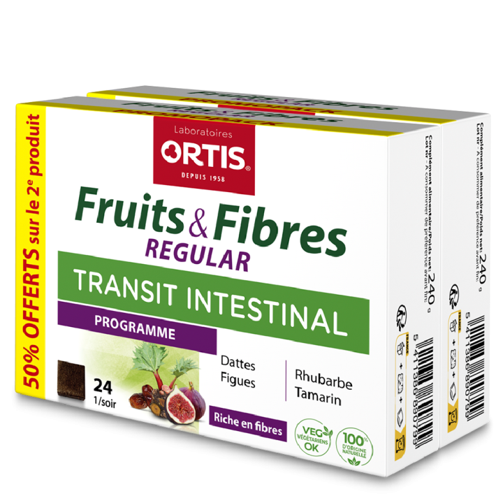 Früchte & Ballaststoffe Regelmäßiger Darmtransit Ortis - 2er-Pack mit 24 Würfeln