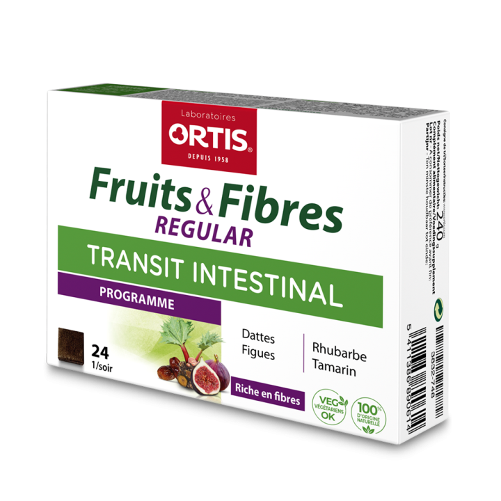 Fruits & Fibres Regelmäßiger Darmtransit Ortis - Schachtel mit 24 Würfeln