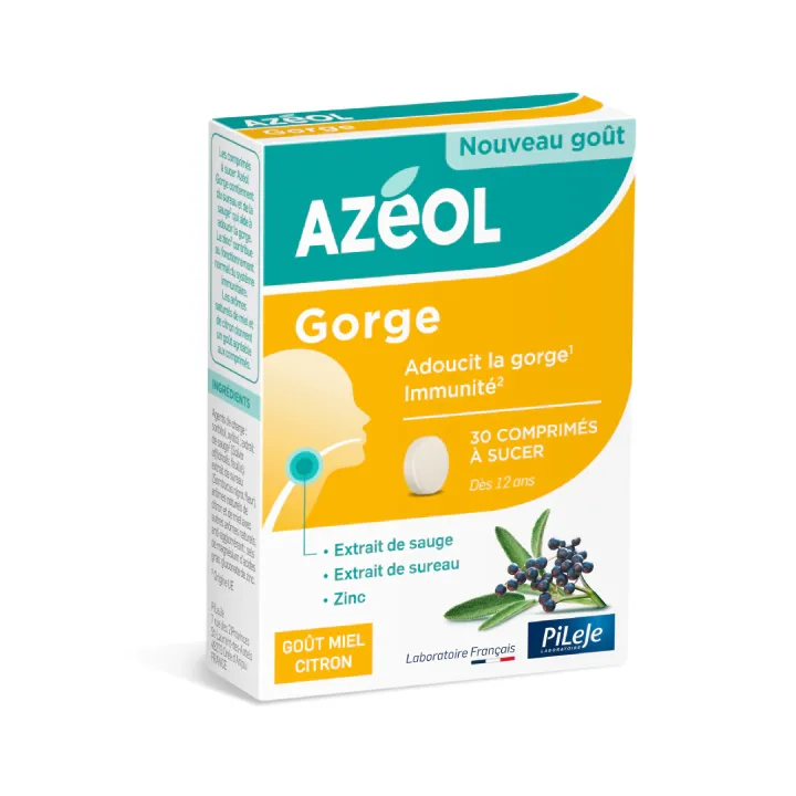 Azéol Hals Tabletten Geschmack Honig Zitrone Pileje - Packung mit 30 Lutschtabletten
