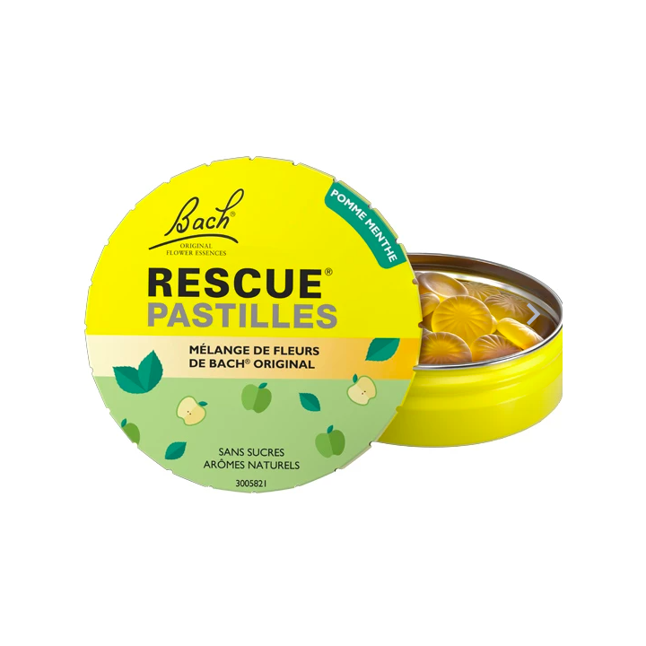 Bach-Blüten Rescue Pastillen Geschmack Apfel-Minze Famadem - Dose mit 50 g