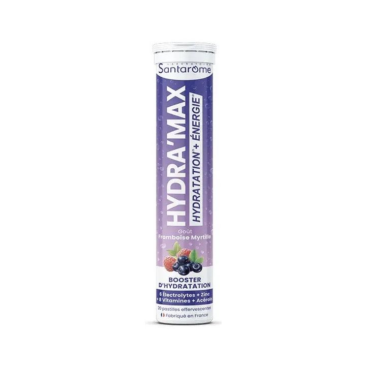 Hydra'max Hydratationslösung Himbeer-Blaubeer-Geschmack Santarome - 20 Brausetabletten
