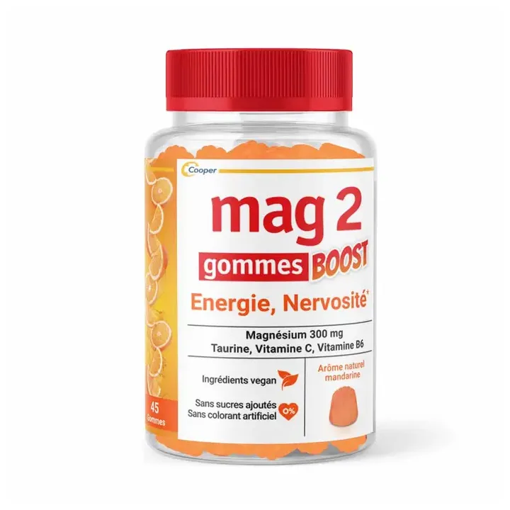 Mag2 Boost Energie und Nervosität Cooper - Dose mit 45 Gummis