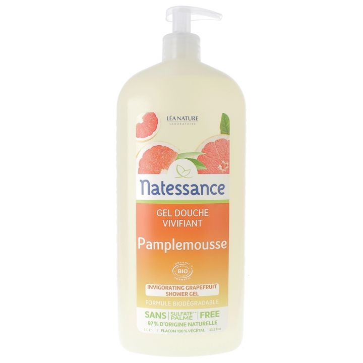 Erfrischendes Duschgel Grapefruit Natessance - Pumpflasche 1 L