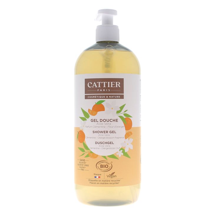 Duschgel Aloe Vera Clementine Orangenblüte Bio Cattier - Pumpflasche 1 L