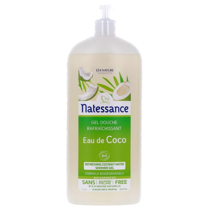 Erfrischendes Duschgel Bio Kokoswasser Natessance - Pumpflasche 1 L