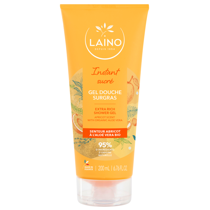 Überfettendes, feuchtigkeitsspendendes Duschgel mit Bio-Aloe Vera und Aprikosenduft Laino - Tube mit 200 ml