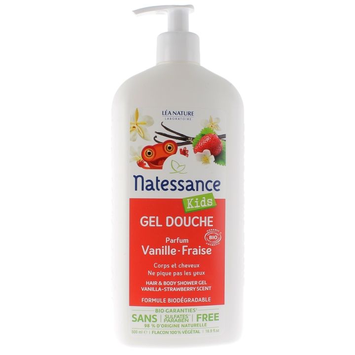 Duschgel Vanille Erdbeere Natessance Kids - Pumpflasche 500 ml