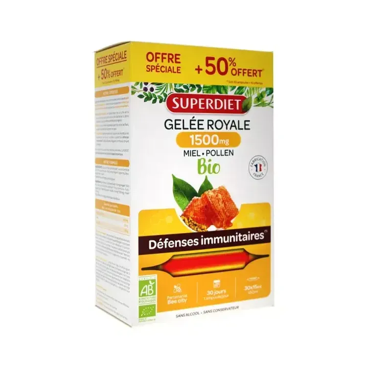 Bio-Gelee Royale 1500 mg Akazienhonig Pollen Super Diet - 20 Ampullen zu 15 ml