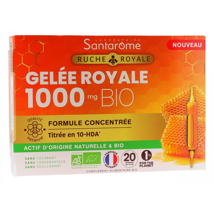 Bio Gelée Royale 1000mg Santarome - Packung mit 20 Ampullen zu 10 ml