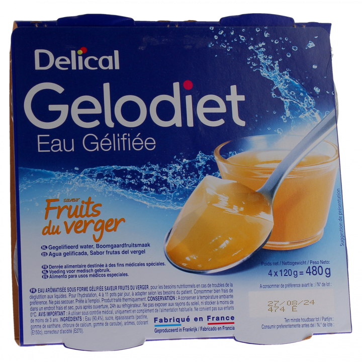 Gelodiet Gelee-Wasser mit Fruchtgeschmack Delical - 4er-Pack mit 120g Bechern