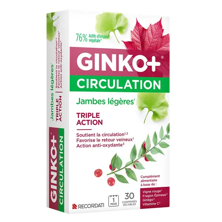 Ginko+ Durchblutung leichte Beine Bouchara-Recordati - Packung mit 30 Tabletten