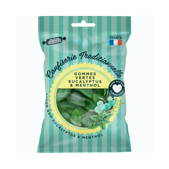 Grüne Eukalyptus-Menthol-Bonbons ohne Zucker Meine kleine Süßigkeit - 100g Beutel