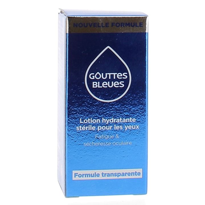 Blaue Tropfen sterile feuchtigkeitsspendende Augenlotion Omega Pharma - Flasche mit 10 ml