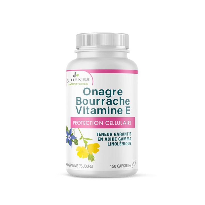 Nachtkerzen- und Borretschöle Vitamin E Die 3 Eichen - Packung mit 150 Kapseln