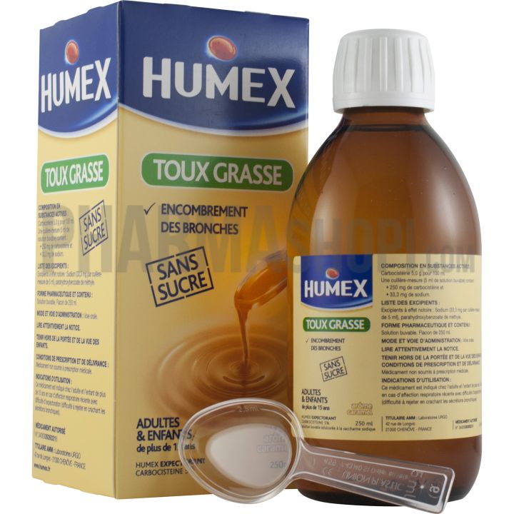 Humex 5% Expektorans für Erwachsene ohne Zucker - Flasche mit 250 ml