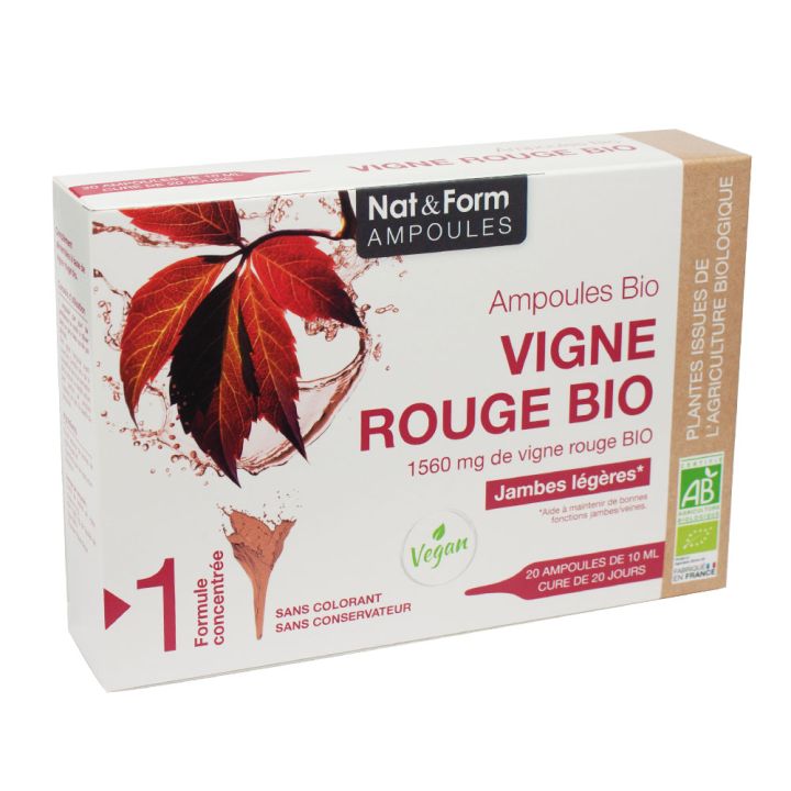 Leichte Beine Rotwein Bio Nat&Form - Packung mit 20 Ampullen