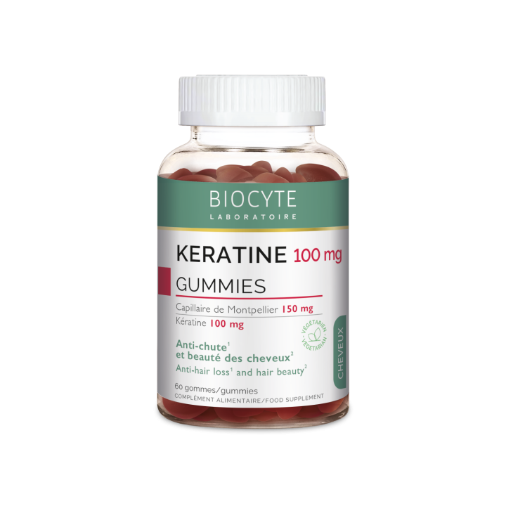 Keratine 100mg gegen Haarausfall und Haarpflege Biocyte - Dose mit 60 Gummies