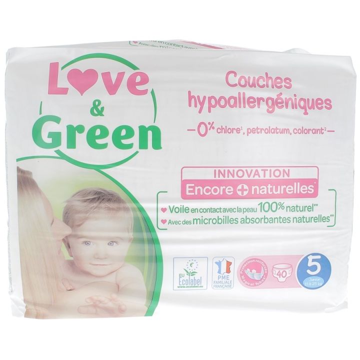 Hypoallergene Windeln Größe 5 Love & Green - 40 Windeln