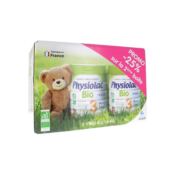 Physiolac Bio Wachstumsmilch 3. Altersstufe - 2x800 g Packung