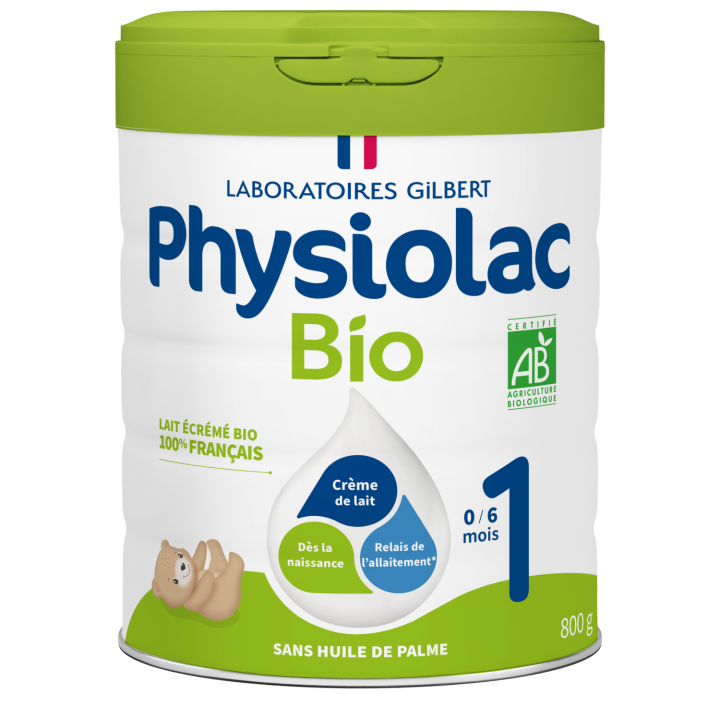 Bio-Folgemilch 1. Alter Wachstum 0 bis 6 Monate Physiolac - Dose mit 800 g